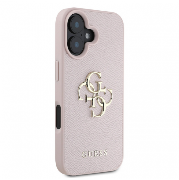 Guess PU Grained 4G metalllogofodral för iPhone 16 Rosa
