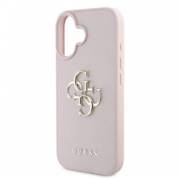 Guess PU Grained 4G metalllogofodral för iPhone 16 Rosa