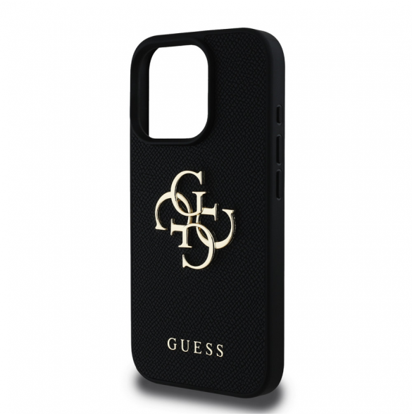 Guess PU Grained 4G metalllogofodral för iPhone 16 Pro Max Svart
