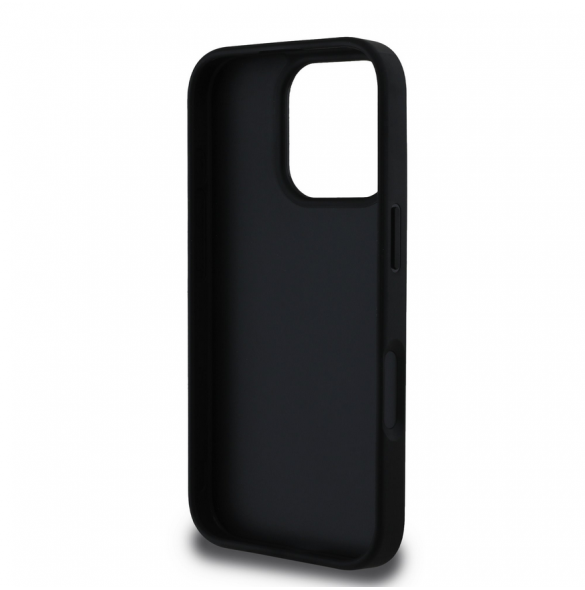 Guess PU Grained 4G metalllogofodral för iPhone 16 Pro Svart