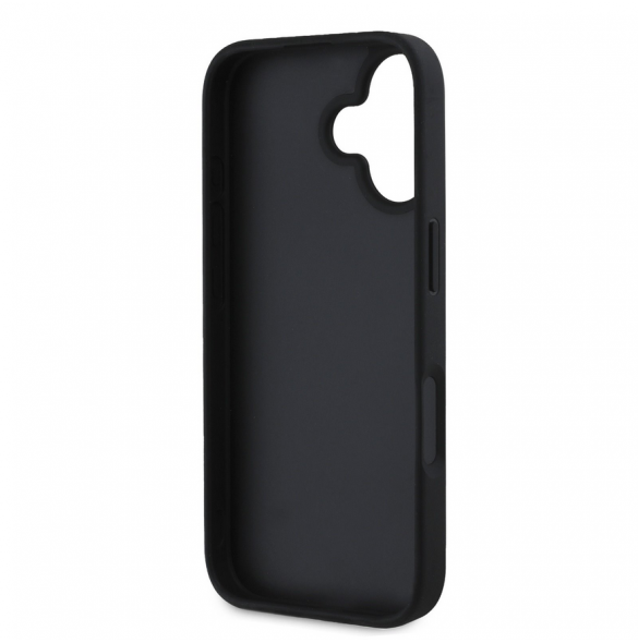 Guess PU Grained 4G metalllogofodral för iPhone 16 Svart