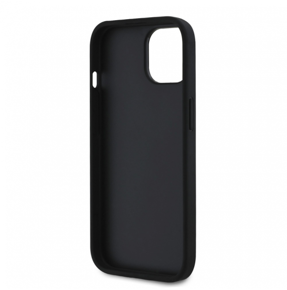Guess PU Grained 4G metalllogofodral för iPhone 15 Svart