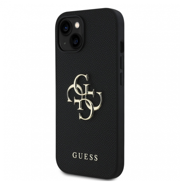 Guess PU Grained 4G metalllogofodral för iPhone 13 Svart