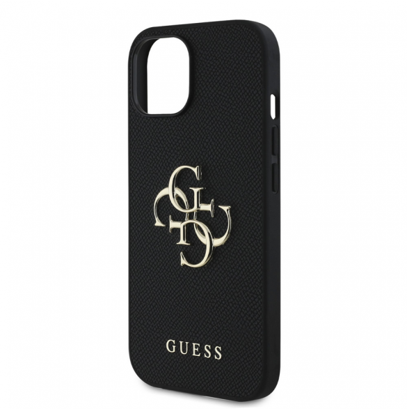 Guess PU Grained 4G metalllogofodral för iPhone 13 Svart