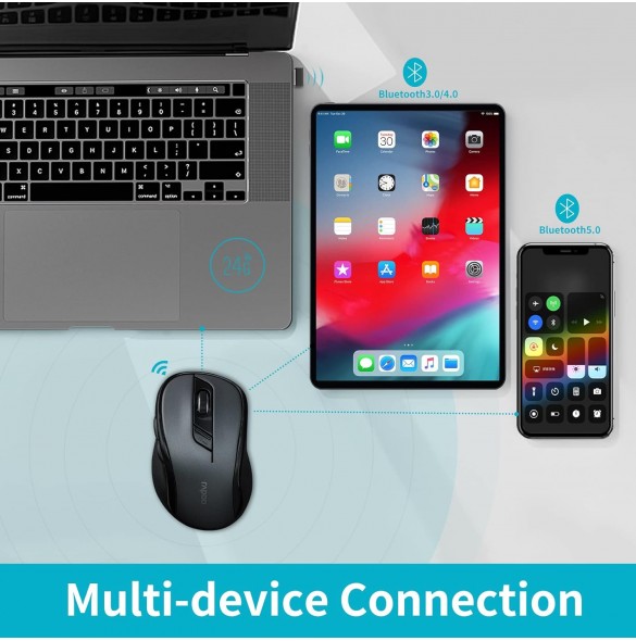 Rapoo M500 Tyst Trådlös Optisk Mus med Multilägesanslutning 2, 4 GHz och Bluetooth Svart