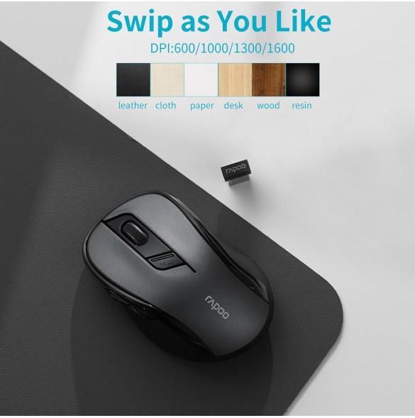 Rapoo M500 Tyst Trådlös Optisk Mus med Multilägesanslutning 2, 4 GHz och Bluetooth Svart