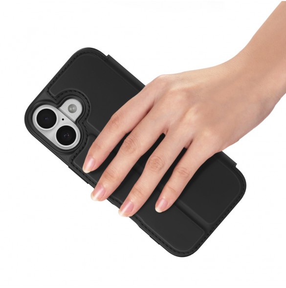 Dux Ducis Skin Pro iPhone 17 skal med fällbart lock och kortfack - svart