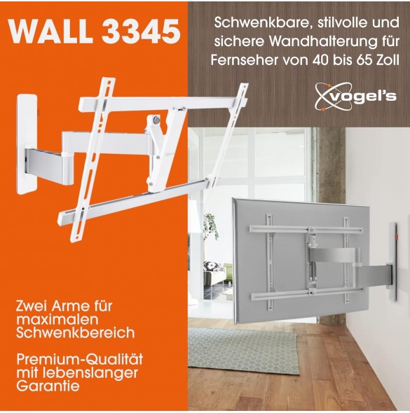 Vogel's WALL 3345 - TV-väggfäste för 40-65 tums TV, väggfäste, vridbart och lutbart upp till 180°, universell kompatibilitet