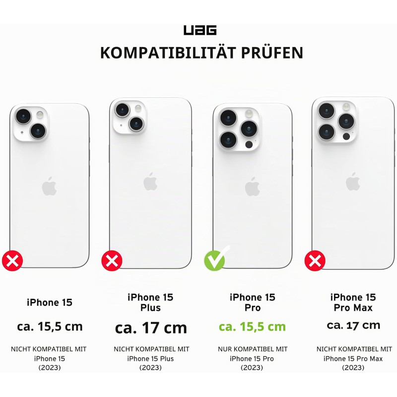 URBAN ARMOR GEAR UAG-skal [Uppdaterad version] Kompatibelt med iPhone 15 Pro-skal, Civil svart