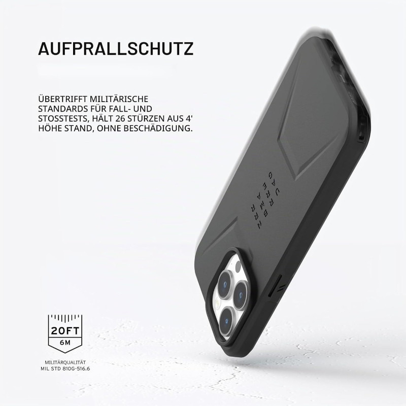 URBAN ARMOR GEAR UAG-skal [Uppdaterad version] Kompatibelt med iPhone 15 Pro-skal, Civil svart