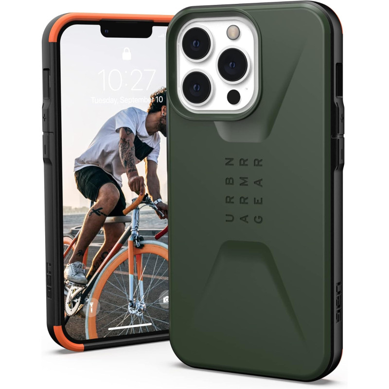 Urban Armor Gear Civilian-skal kompatibelt med Apple iPhone 13 Pro, fallsäkert mobiltelefonskal, Olivgrön