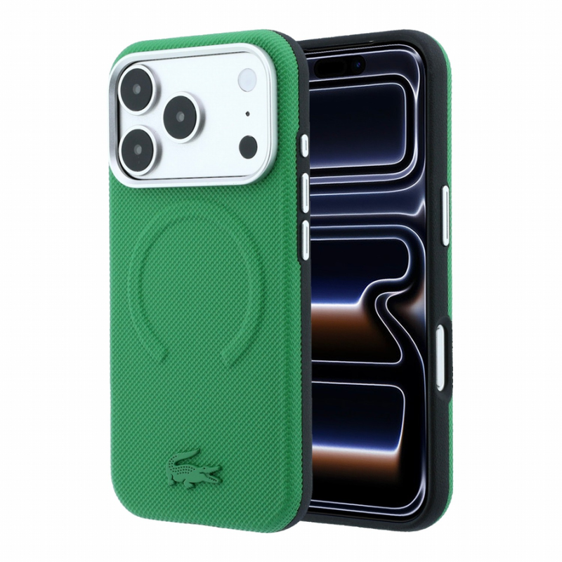 Lacoste PVC Petit Pique Semi Wrap Embossed MagSafe Case for iPhone 18 Pro Max Estragon
