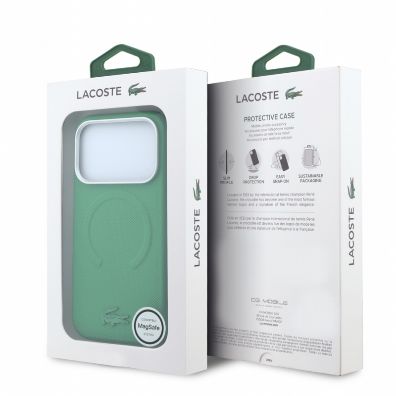 Lacoste PVC Petit Pique Semi Wrap Embossed MagSafe Case for iPhone 18 Pro Max Estragon