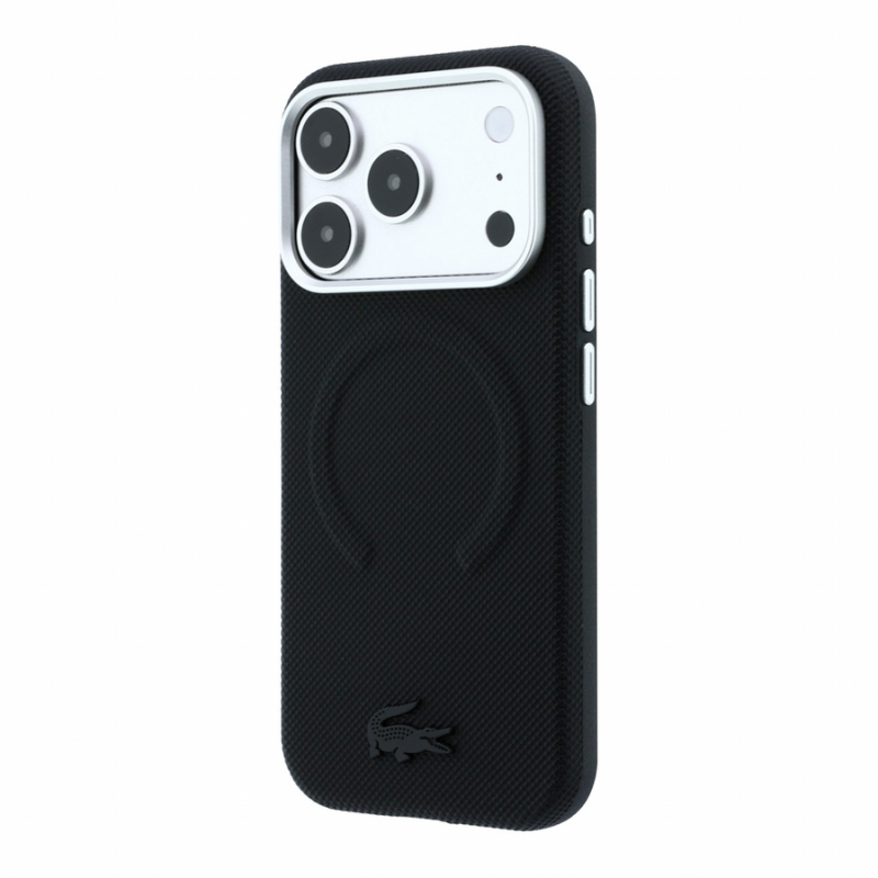 Lacoste PVC Petit Pique Semi Wrap Embossed MagSafe Case for iPhone 18 Pro Max Black