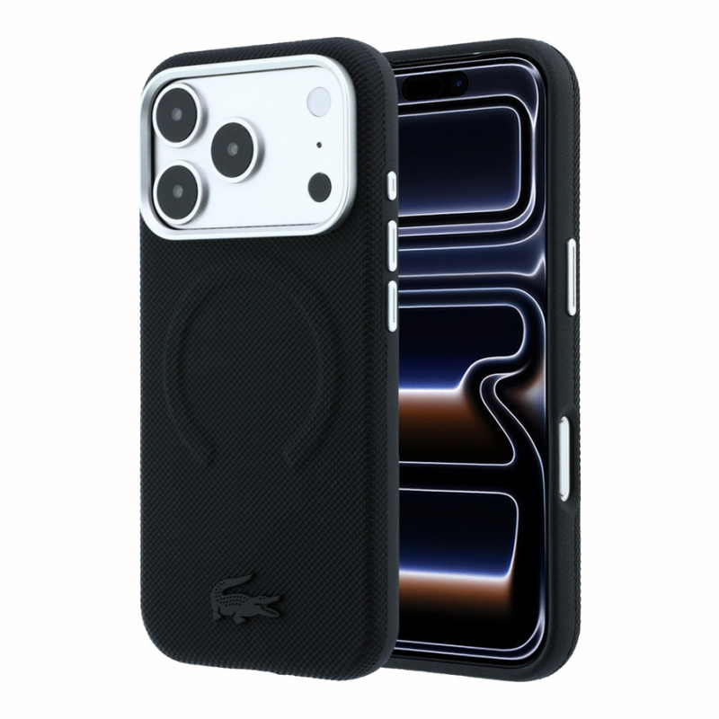 Lacoste PVC Petit Pique Semi Wrap Embossed MagSafe Case for iPhone 18 Pro Max Black