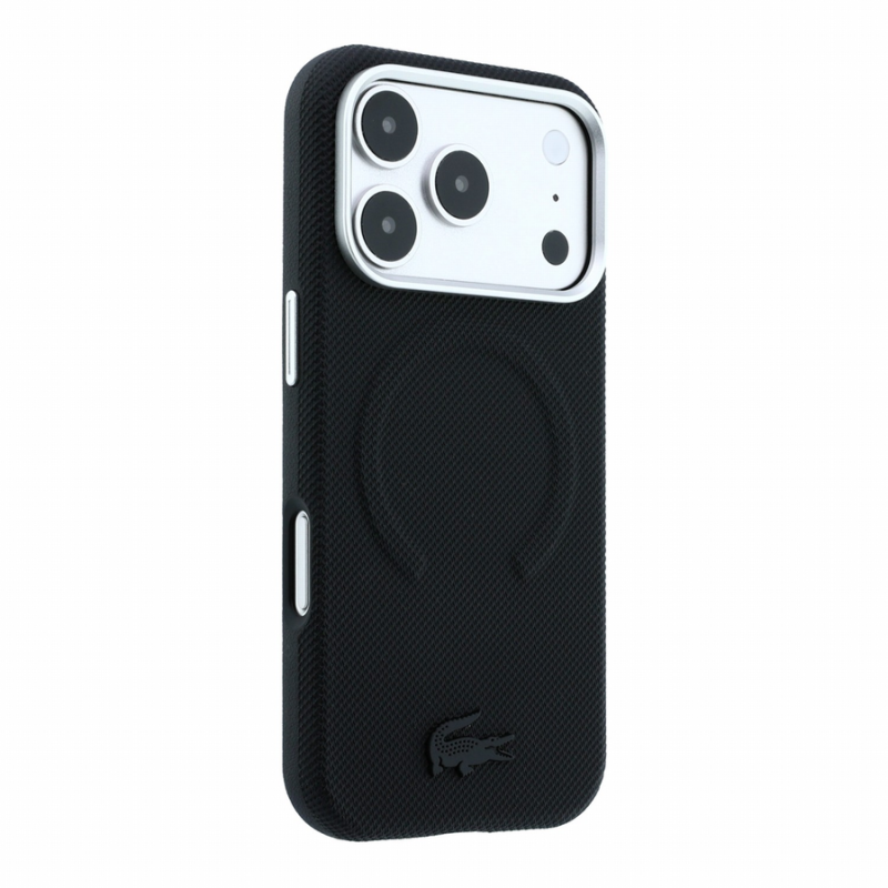 Lacoste PVC Petit Pique Semi Wrap Embossed MagSafe Case for iPhone 18 Pro Max Black