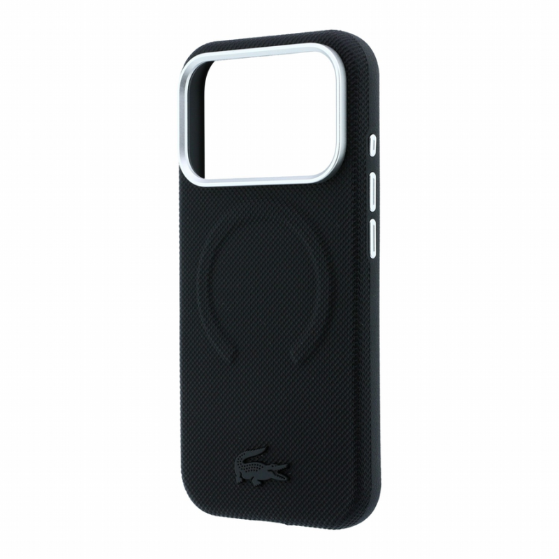 Lacoste PVC Petit Pique Semi Wrap Embossed MagSafe Case for iPhone 18 Pro Max Black