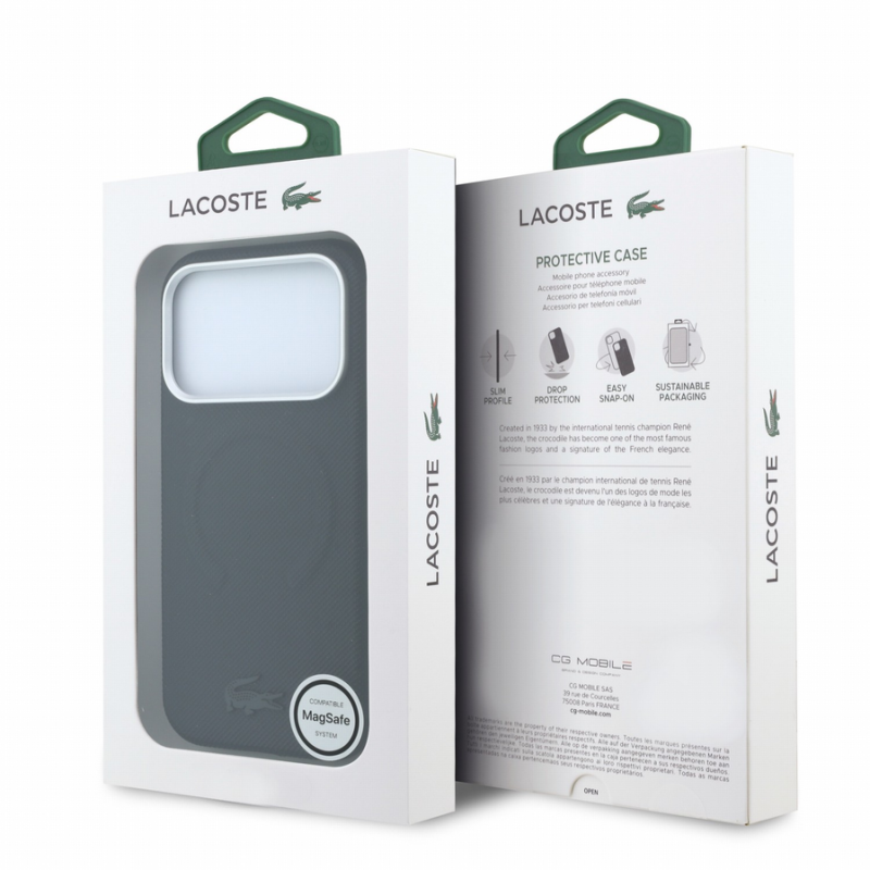 Lacoste PVC Petit Pique Semi Wrap Embossed MagSafe Case for iPhone 18 Pro Max Black