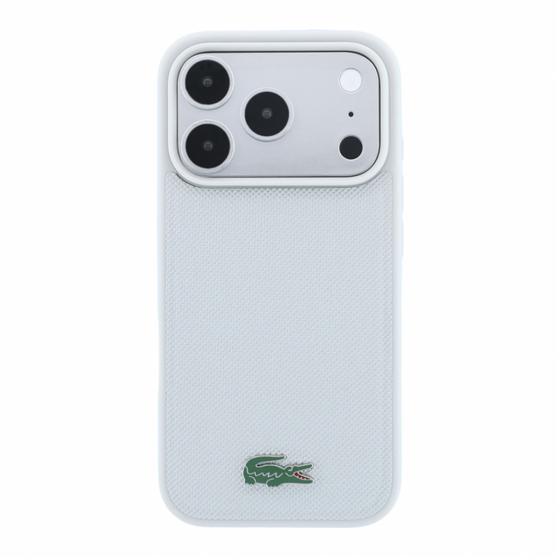 Lacoste PVC Iconic Petit Pique Metal Logo MagSafe Case for iPhone 18 Pro Max Light Grey