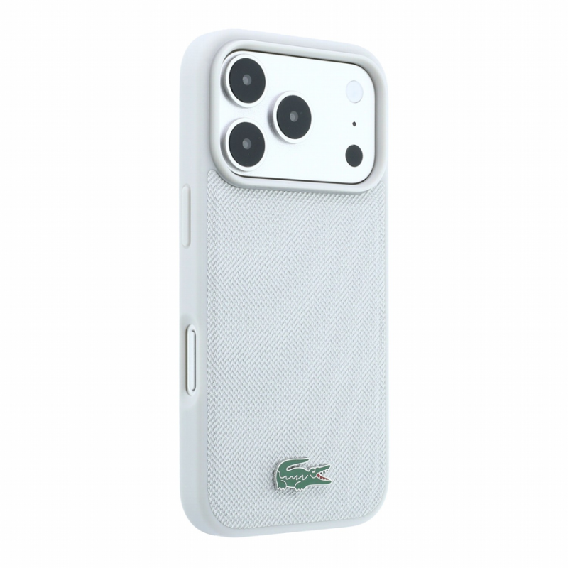 Lacoste PVC Iconic Petit Pique Metal Logo MagSafe Case for iPhone 18 Pro Max Light Grey