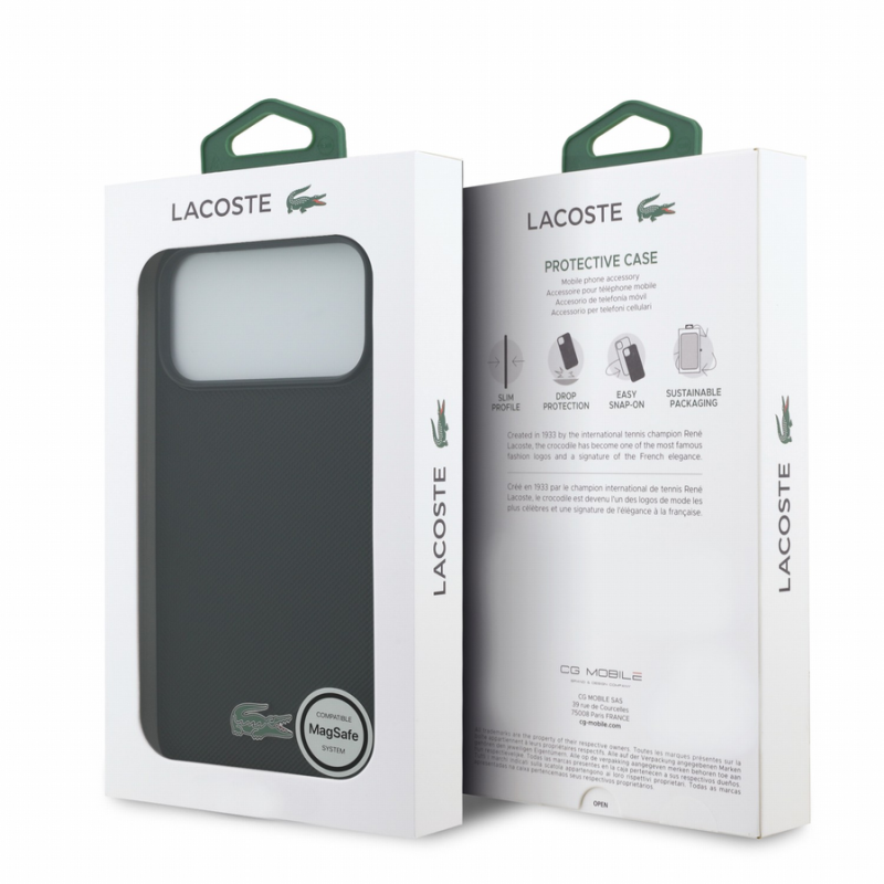 Lacoste PVC Iconic Petit Pique Metal Logo MagSafe Case for iPhone 18 Pro Max Black