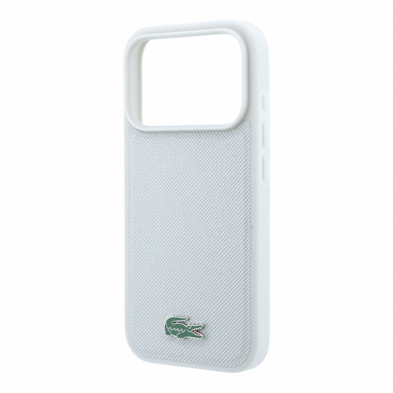 Lacoste PVC Iconic Petit Pique Metal Logo MagSafe Case for iPhone 18 Pro Light Grey