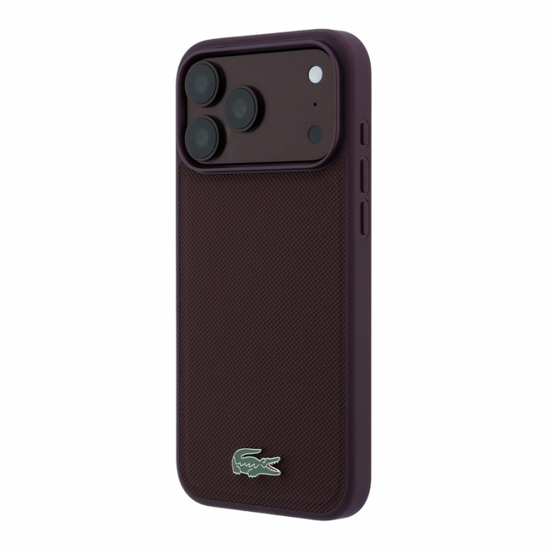 Lacoste PVC Iconic Petit Pique Metal Logo MagSafe Case for iPhone 18 Pro Burgundy