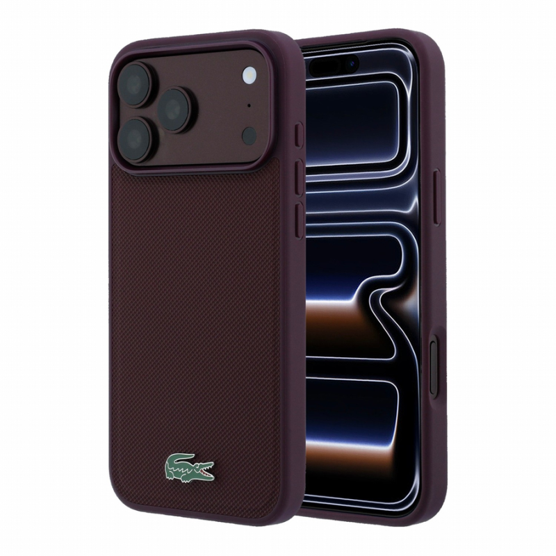 Lacoste PVC Iconic Petit Pique Metal Logo MagSafe Case for iPhone 18 Pro Burgundy