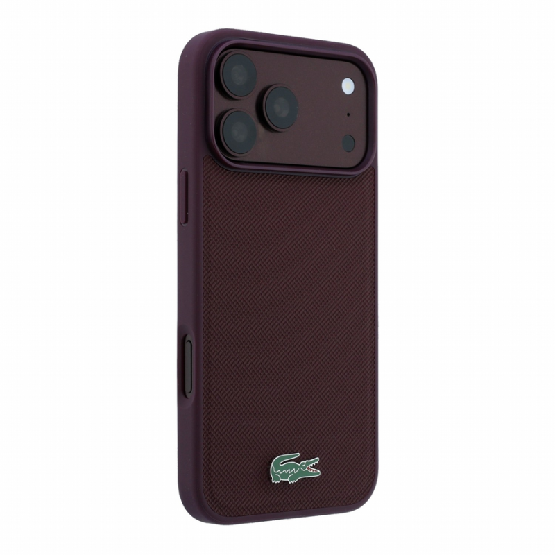 Lacoste PVC Iconic Petit Pique Metal Logo MagSafe Case for iPhone 18 Pro Burgundy