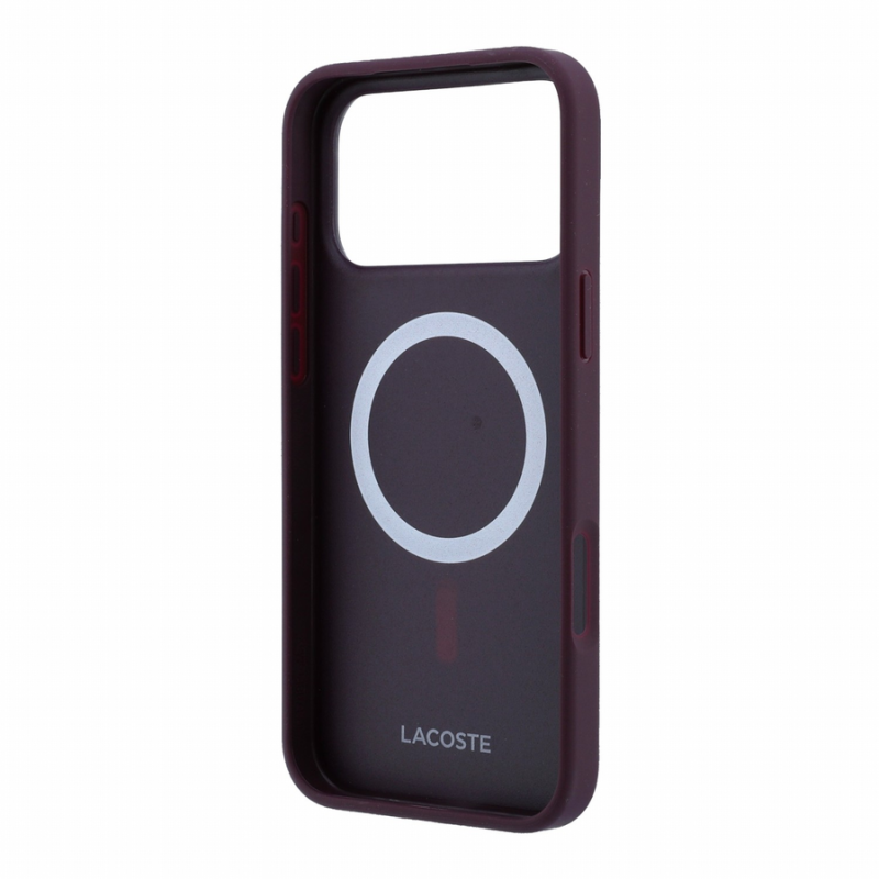 Lacoste PVC Iconic Petit Pique Metal Logo MagSafe Case for iPhone 18 Pro Burgundy