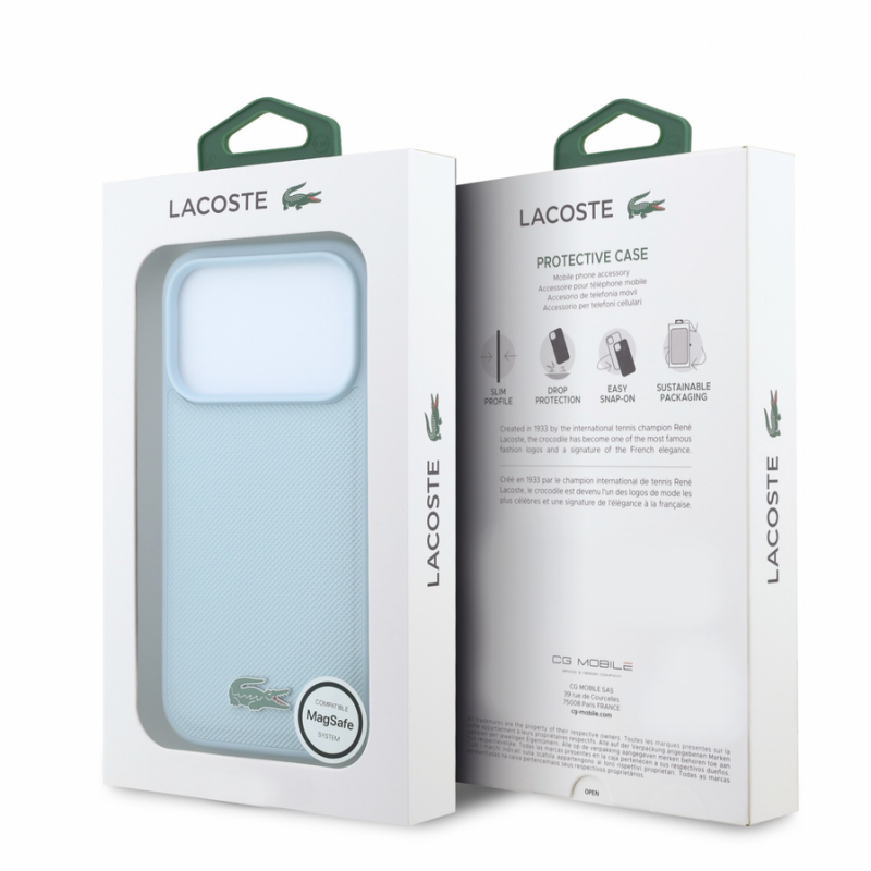 Lacoste PVC Iconic Petit Pique Metal Logo MagSafe Case for iPhone 18 Pro Blue