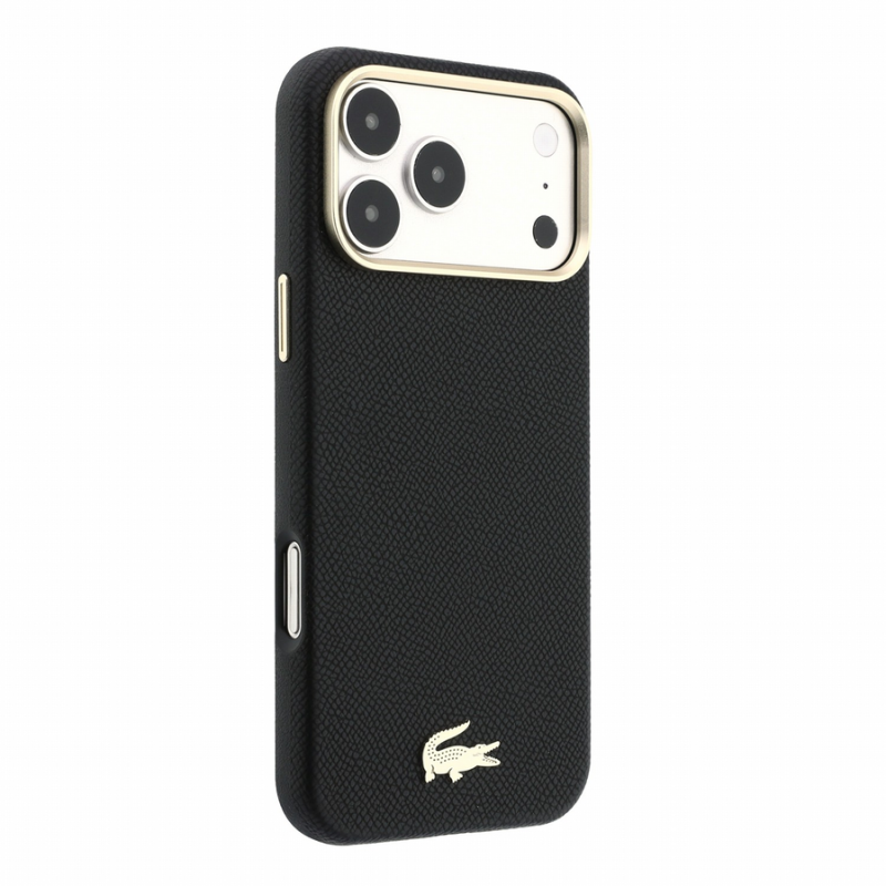 Lacoste PU Leather Champs Elysees Gold Logo MagSafe Case for iPhone 18 Pro Max Black