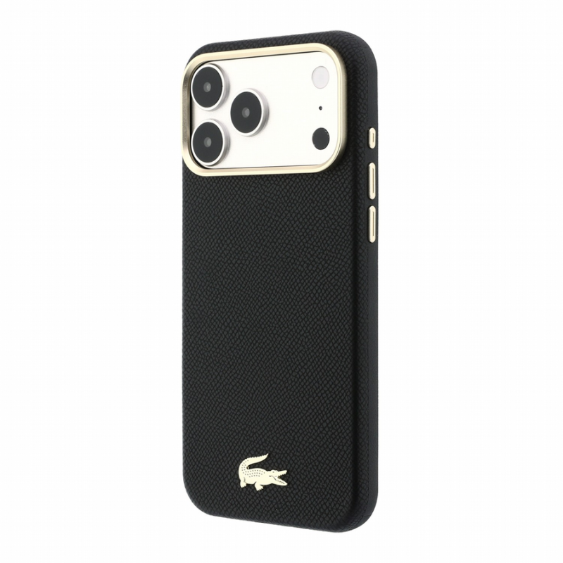 Lacoste PU Leather Champs Elysees Gold Logo MagSafe Case for iPhone 18 Pro Black