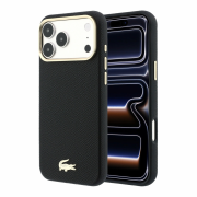Lacoste PU Leather Champs Elysees Gold Logo MagSafe Case for iPhone 18 Pro Black