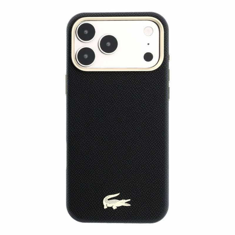 Lacoste PU Leather Champs Elysees Gold Logo MagSafe Case for iPhone 18 Pro Black