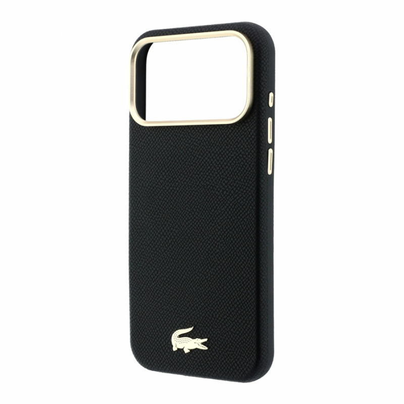 Lacoste PU Leather Champs Elysees Gold Logo MagSafe Case for iPhone 18 Pro Black