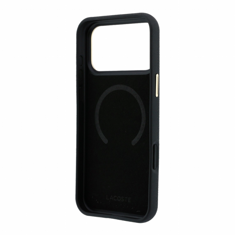 Lacoste PU Leather Champs Elysees Gold Logo MagSafe Case for iPhone 18 Pro Black