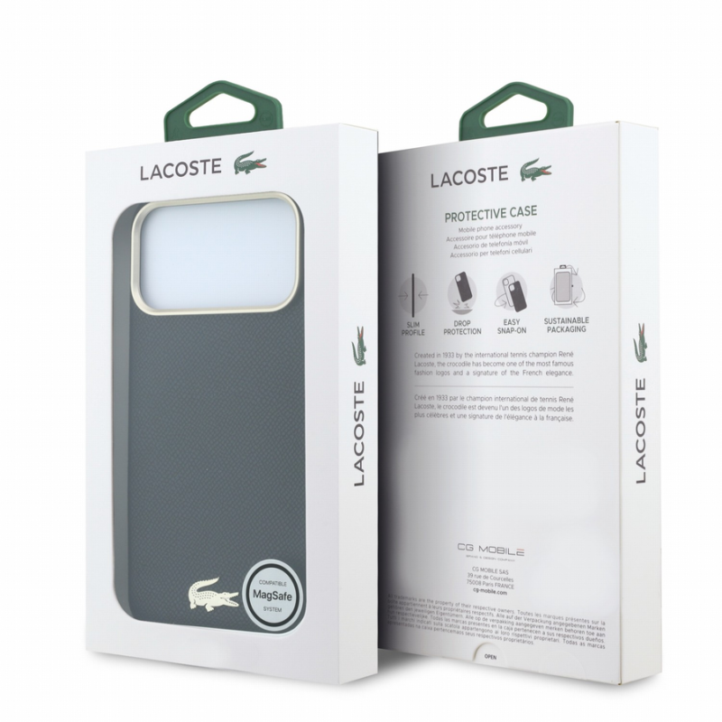 Lacoste PU Leather Champs Elysees Gold Logo MagSafe Case for iPhone 18 Pro Black