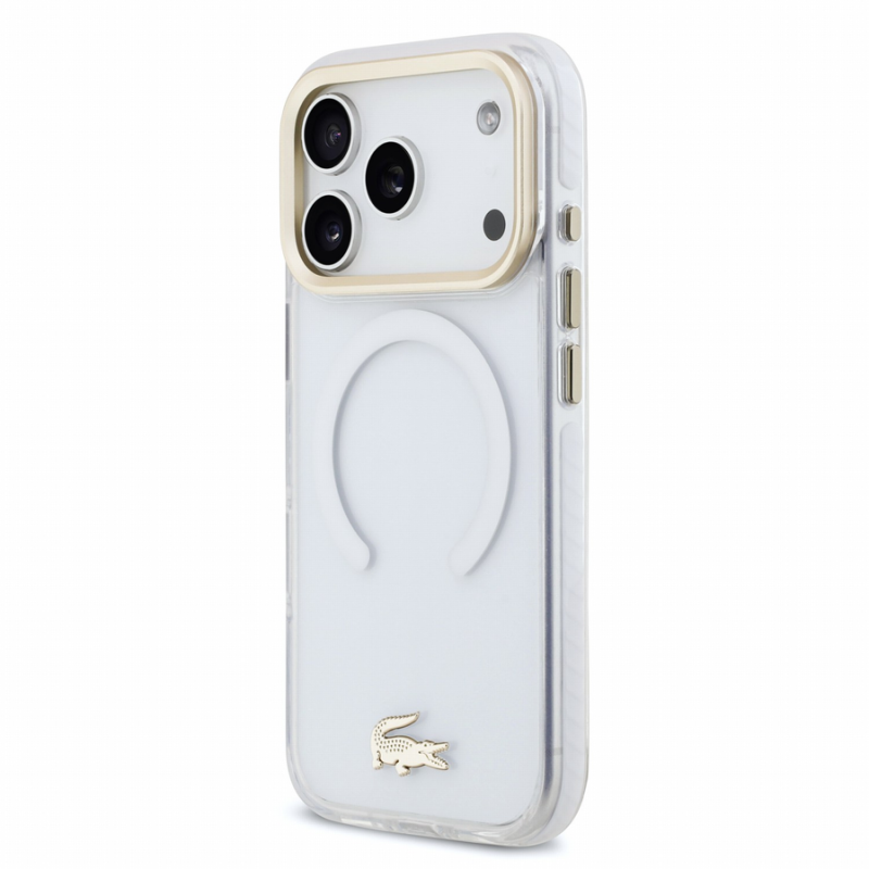 Lacoste IML Shockproof Petit Pique Gold Logo MagSafe Case for iPhone 18 Pro Transparent
