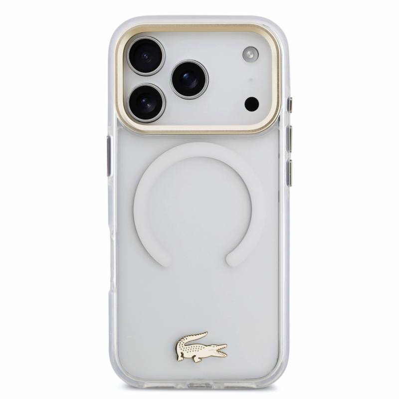 Lacoste IML Shockproof Petit Pique Gold Logo MagSafe Case for iPhone 18 Pro Transparent