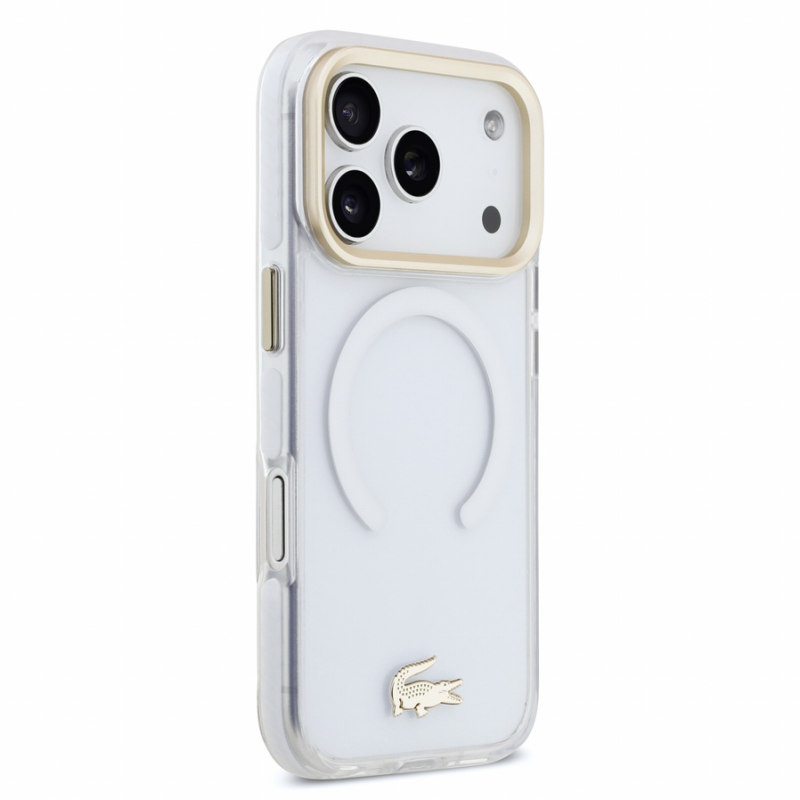 Lacoste IML Shockproof Petit Pique Gold Logo MagSafe Case for iPhone 18 Pro Transparent