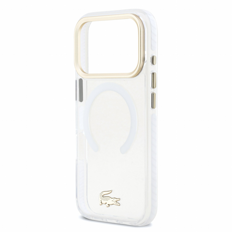 Lacoste IML Shockproof Petit Pique Gold Logo MagSafe Case for iPhone 18 Pro Transparent