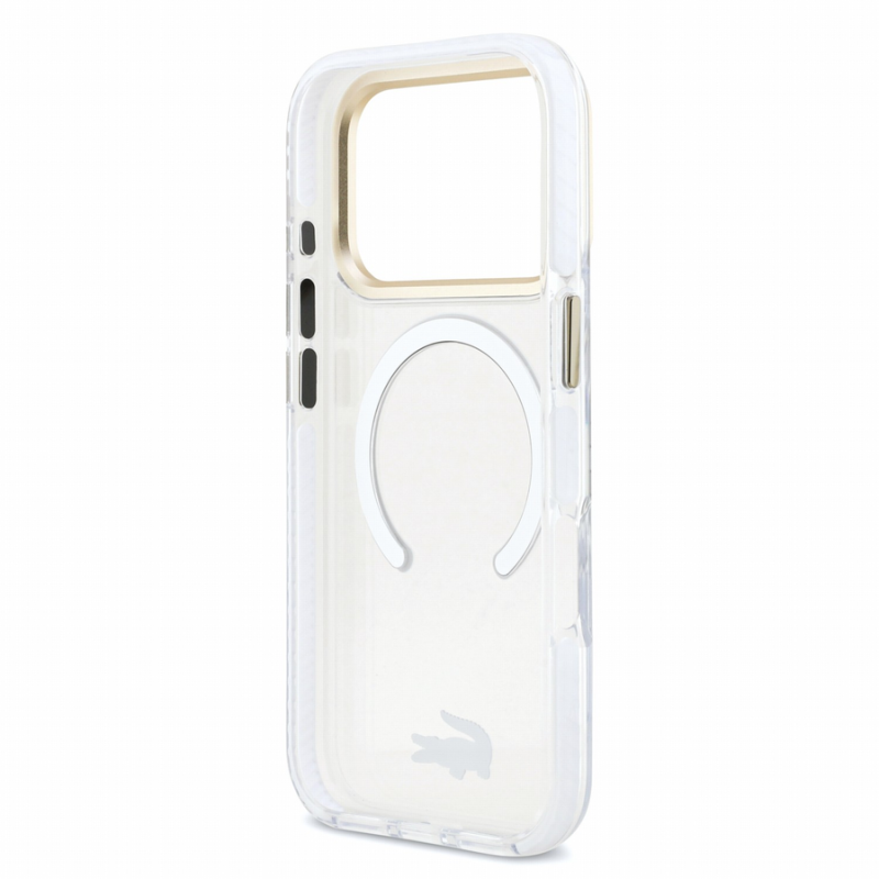 Lacoste IML Shockproof Petit Pique Gold Logo MagSafe Case for iPhone 18 Pro Transparent