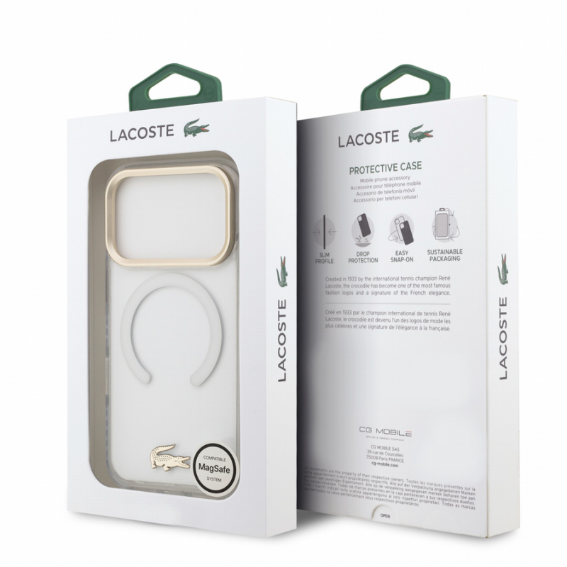 Lacoste IML Shockproof Petit Pique Gold Logo MagSafe Case for iPhone 18 Pro Transparent
