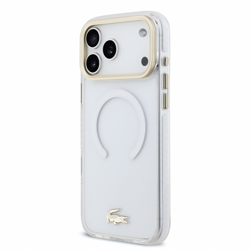 Lacoste IML Shockproof Petit Pique Gold Logo MagSafe Case for iPhone 18 Pro Max Transparent