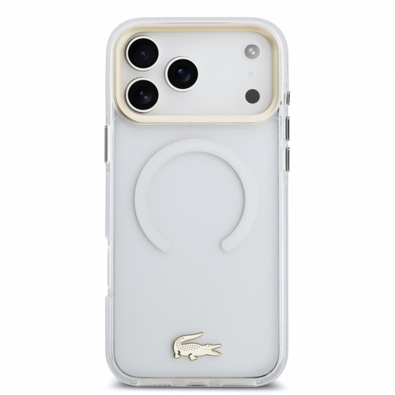 Lacoste IML Shockproof Petit Pique Gold Logo MagSafe Case for iPhone 18 Pro Max Transparent