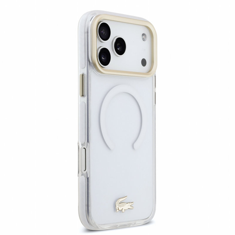 Lacoste IML Shockproof Petit Pique Gold Logo MagSafe Case for iPhone 18 Pro Max Transparent