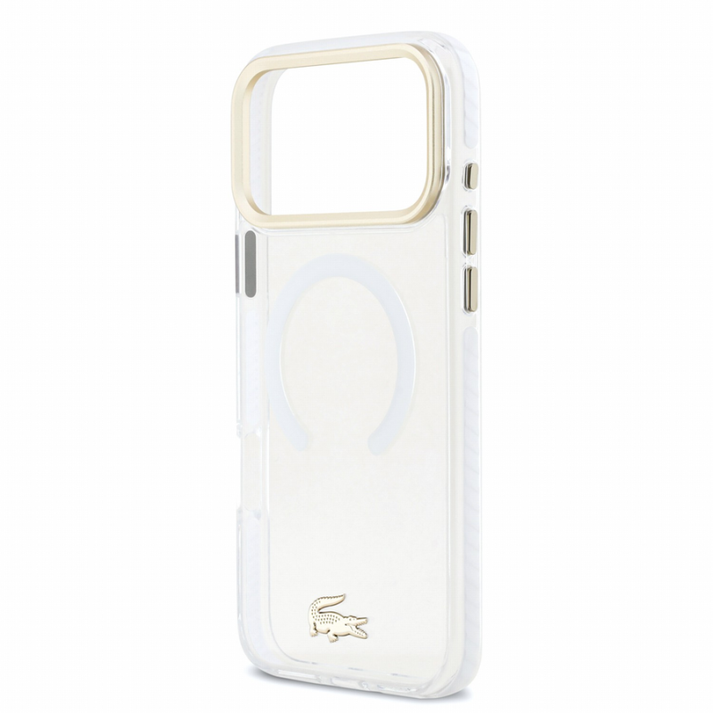 Lacoste IML Shockproof Petit Pique Gold Logo MagSafe Case for iPhone 18 Pro Max Transparent