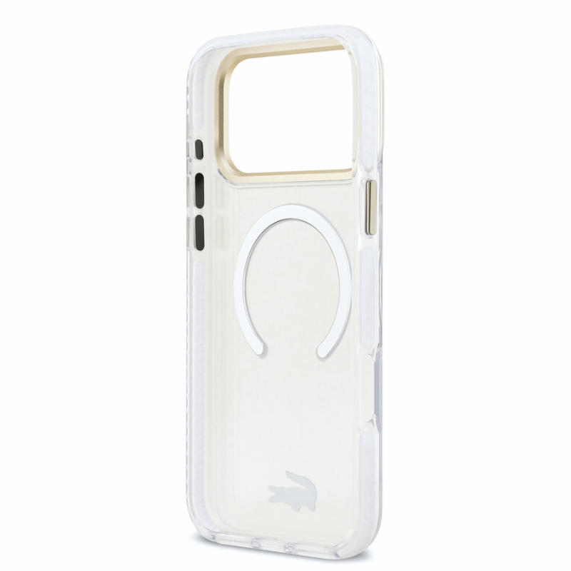 Lacoste IML Shockproof Petit Pique Gold Logo MagSafe Case for iPhone 18 Pro Max Transparent