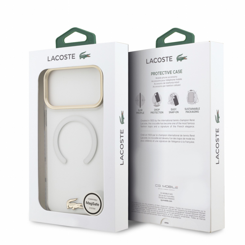Lacoste IML Shockproof Petit Pique Gold Logo MagSafe Case for iPhone 18 Pro Max Transparent